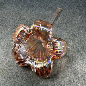 Art Nouveau Interpur Iridescent Hand Blown Pink Lily Art Glass Trumpet Flowers